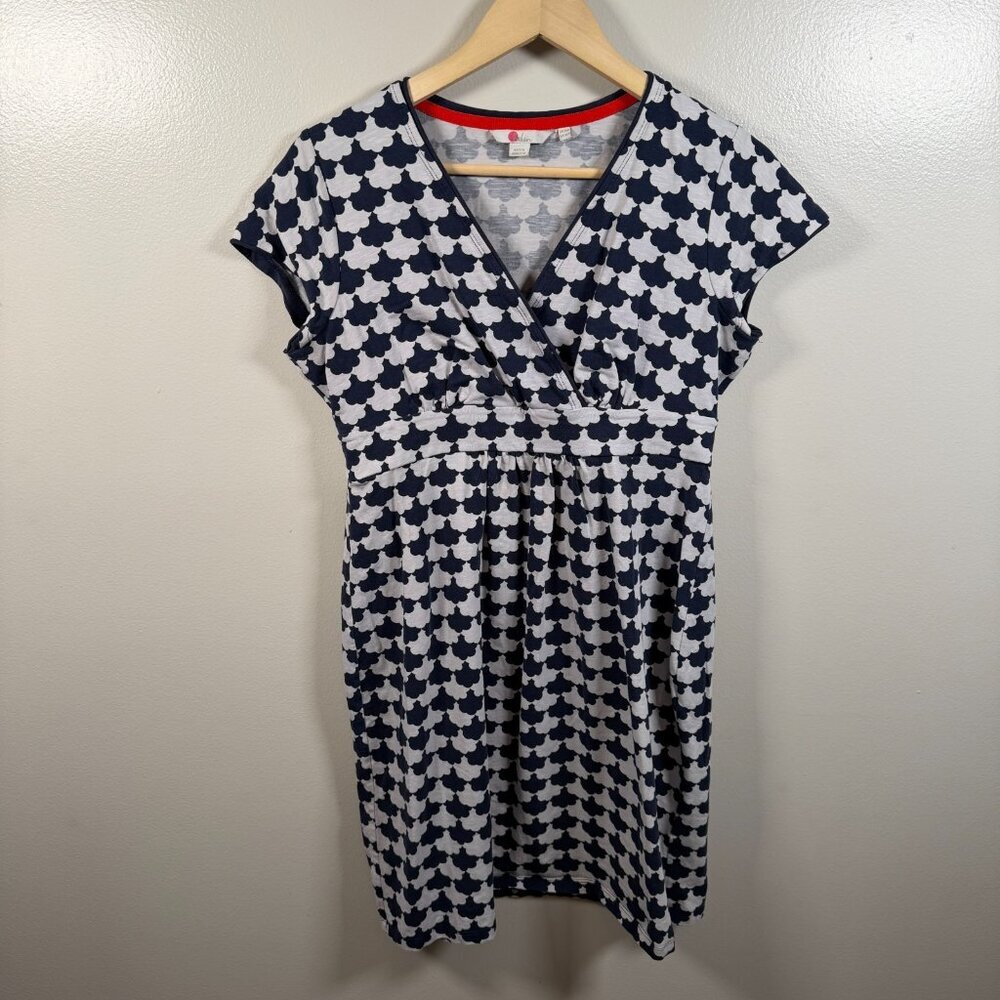 Boden Faux Wrap Jersey Dress Size 10P Gray Blue Work Preppy Teacher Twee